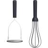 bella 2 Piece Compact Masher and Whisk Set, Fold Flat, Stainless steel and silicone, Foldable Masher, Ballon Whisk, Flat Whisk, Non-stick, Nonslip, Heat safe to 425°F, Slate(Slate)