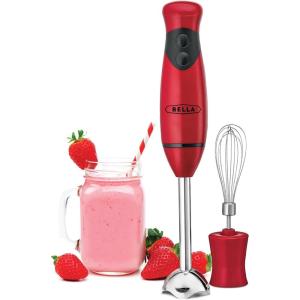 BELLA Immersion Hand Blender, Portable Mixer with Whisk Attachment – Electric Handheld Juicer, Shakes, Baby Food and Smoothie Maker, Stainless Steel, Black(Red)
