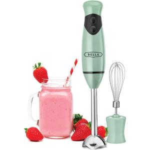 BELLA Immersion Hand Blender, Portable Mixer with Whisk Attachment – Electric Handheld Juicer, Shakes, Baby Food and Smoothie Maker, Stainless Steel, Black(Sage)