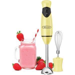 BELLA Immersion Hand Blender, Portable Mixer with Whisk Attachment – Electric Handheld Juicer, Shakes, Baby Food and Smoothie Maker, Stainless Steel, Black(Yellow)
