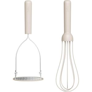 bella 2 Piece Compact Masher and Whisk Set, Fold Flat, Stainless steel and silicone, Foldable Masher, Ballon Whisk, Flat Whisk, Non-stick, Nonslip, Heat safe to 425°F, Slate(Oatmilk)