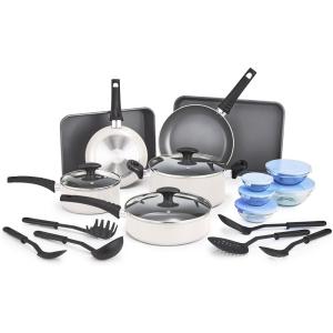 bella Cookware Set, 12 Piece Pots and Pans with Utensils, Nonstick PFOA Free Scratch Resistant Cooking Surface Compatible with All Stoves, Nylon and Aluminum, Black(White)